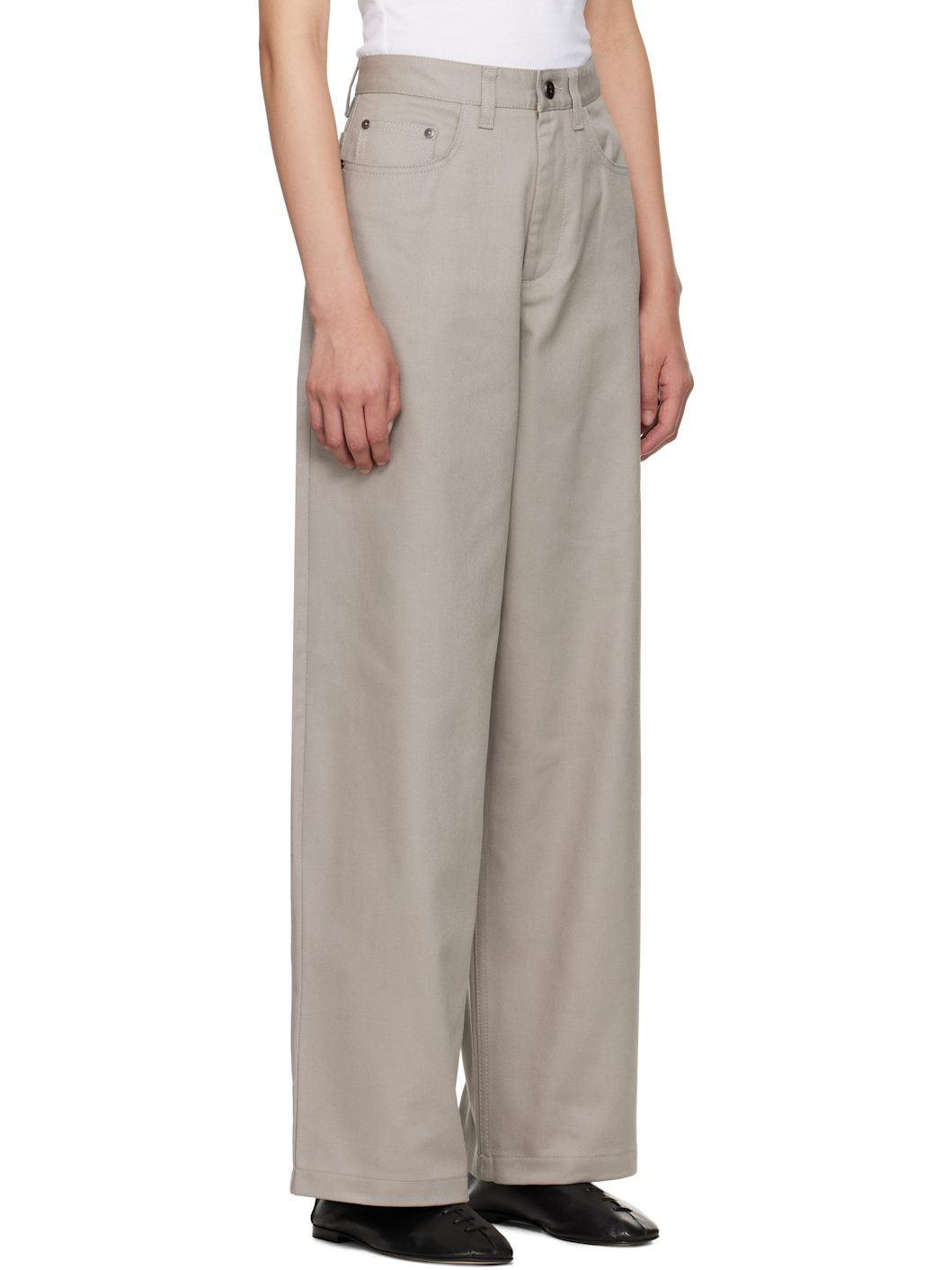 Gray 5 Pocket Wide Leg Trousers - 2