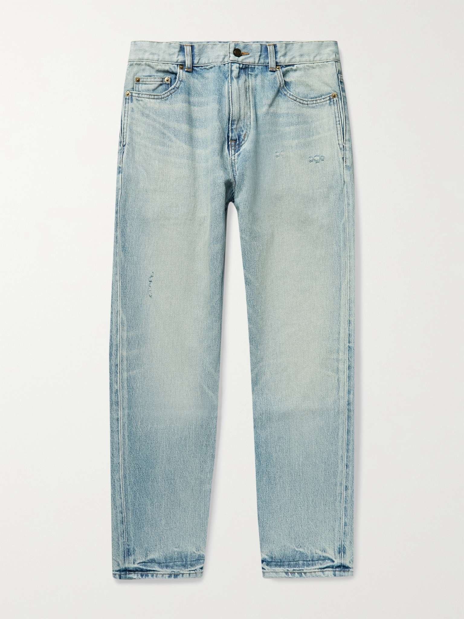 Slim-Fit Tapered Distressed Denim Jeans - 1