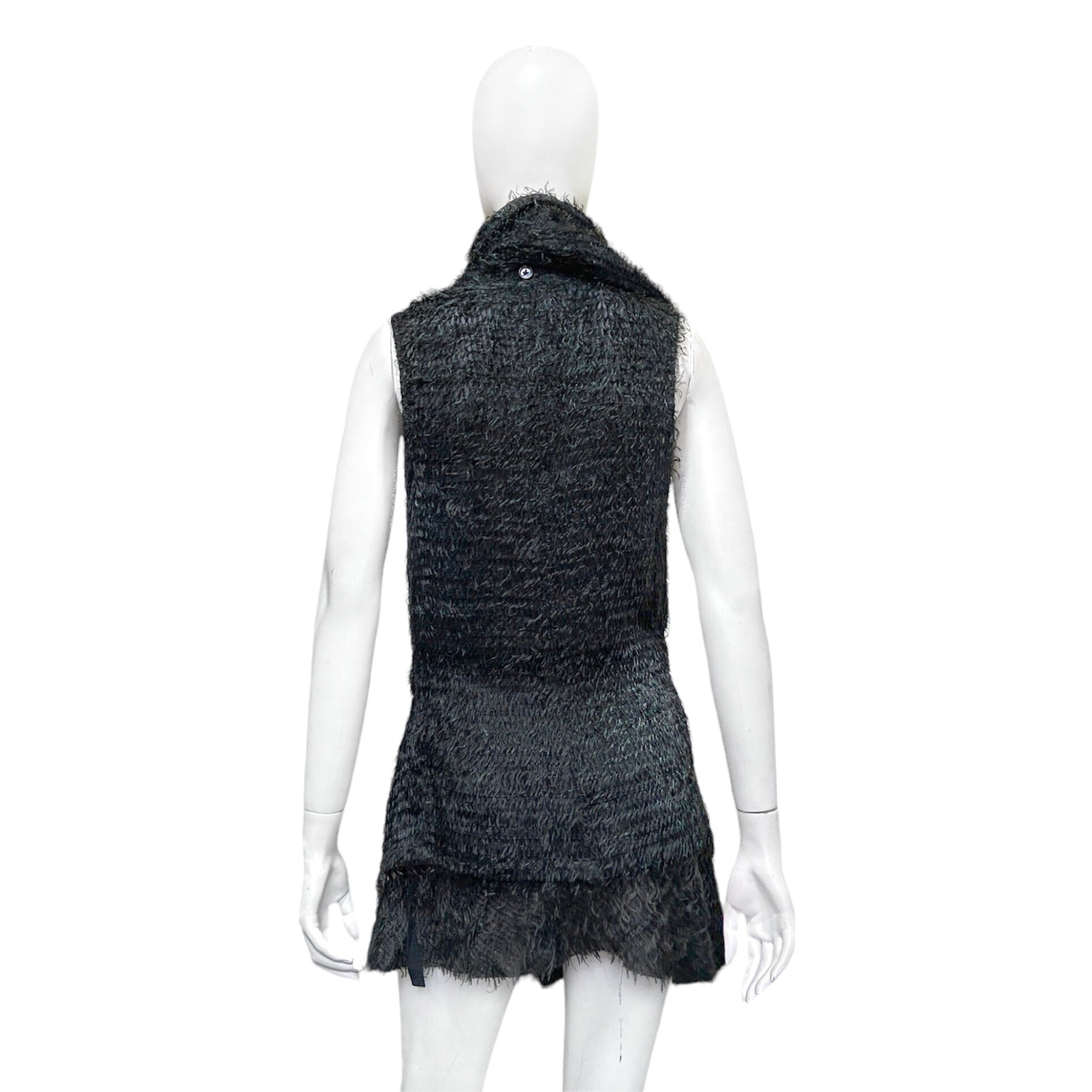Ann Demeulemeester fall 2008 green fur like fringe silk vest and skirt set - 5