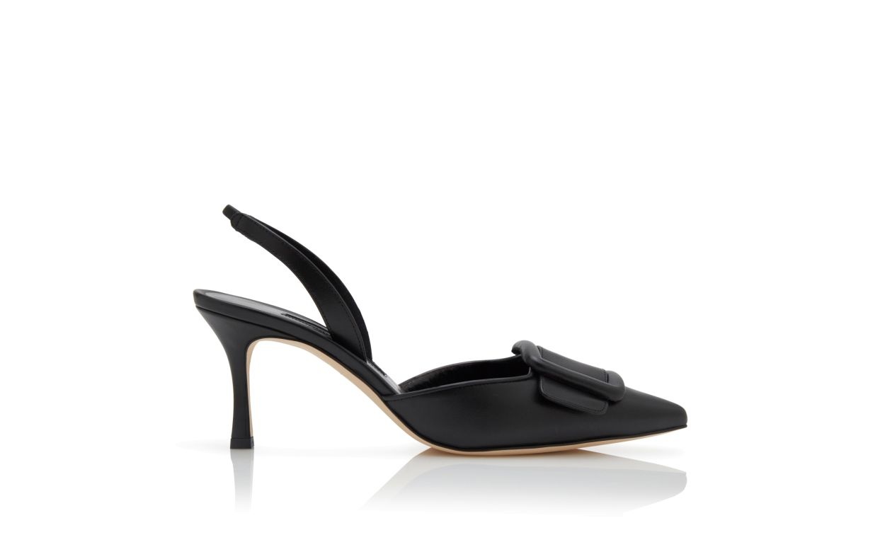 Black Nappa Leather Slingback Pumps - 1