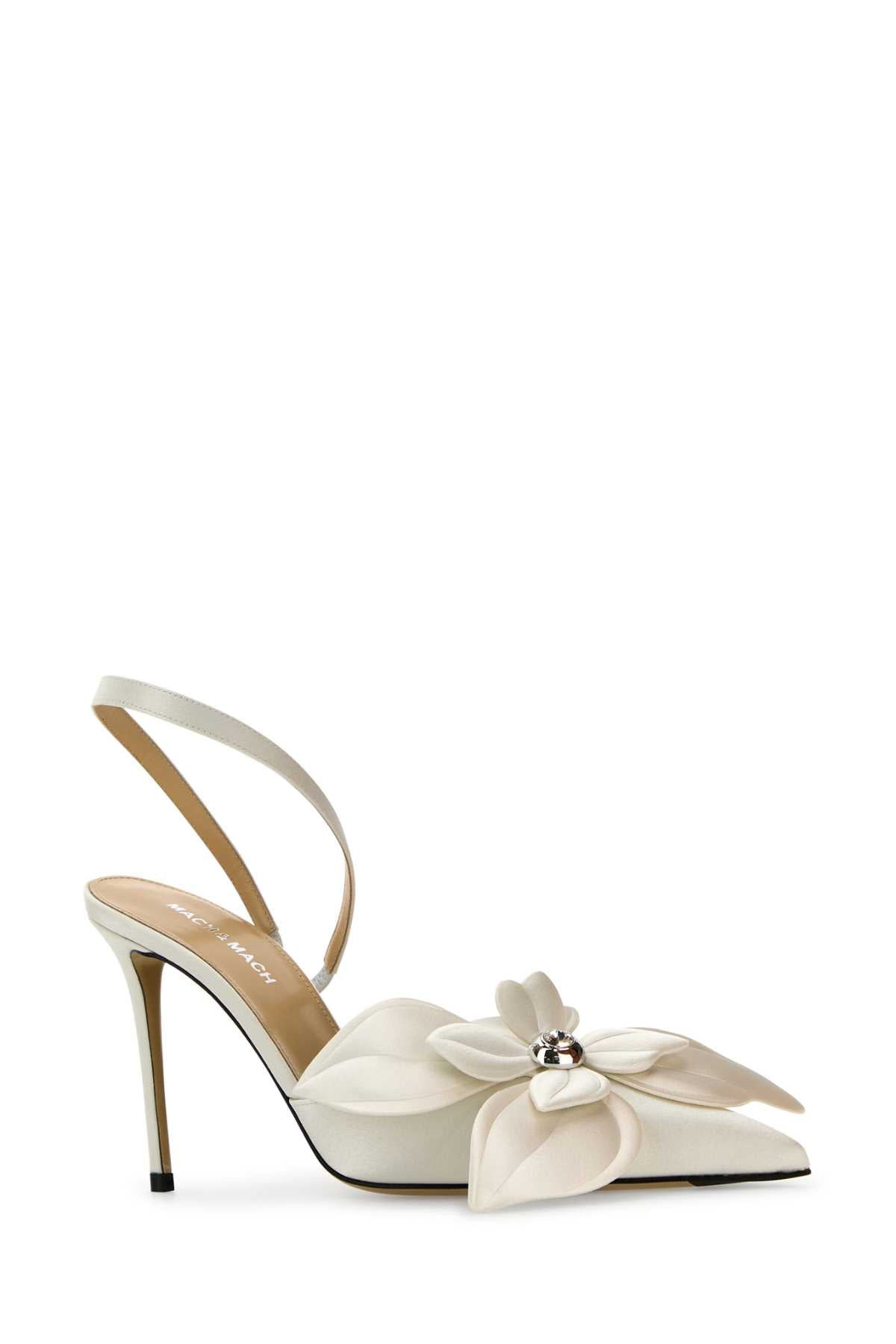Mach&Mach Women White Satin Orchid Pumps - 2