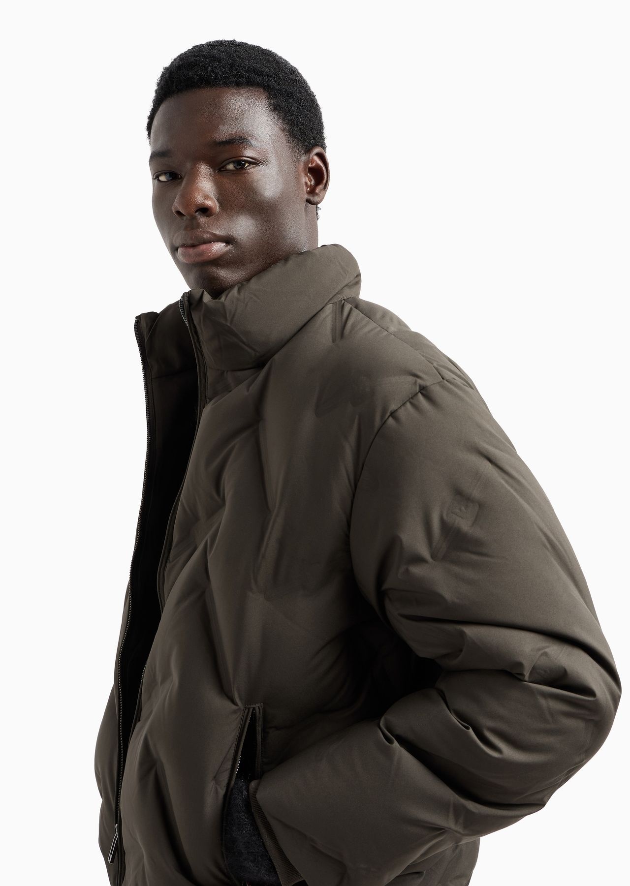 Full-zip nylon down jacket with all-over matelassé-effect micro eagle - 5
