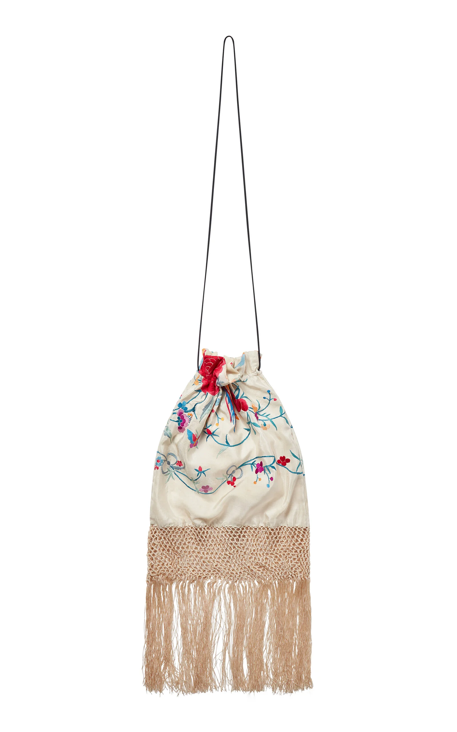 Large Tassel-Trimmed Piano Shawl Silk Bag white - 1