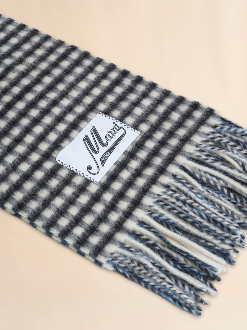 DOUBLE CHECK WOOL AND MOHAIR BLACK AND WHITE SCARF - 2