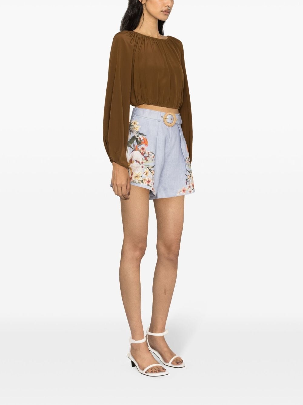 Floral print linen shorts - 2