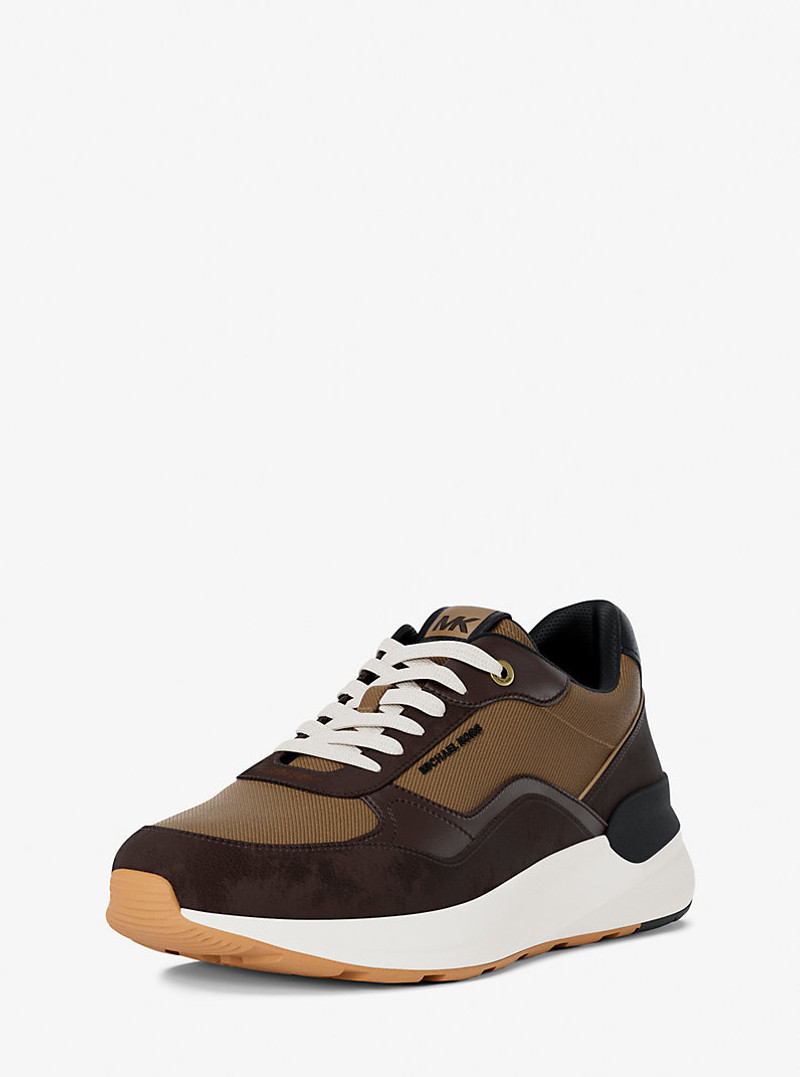 MICHAEL KORS Trevor Leather and Corded Twill Trainer outlook