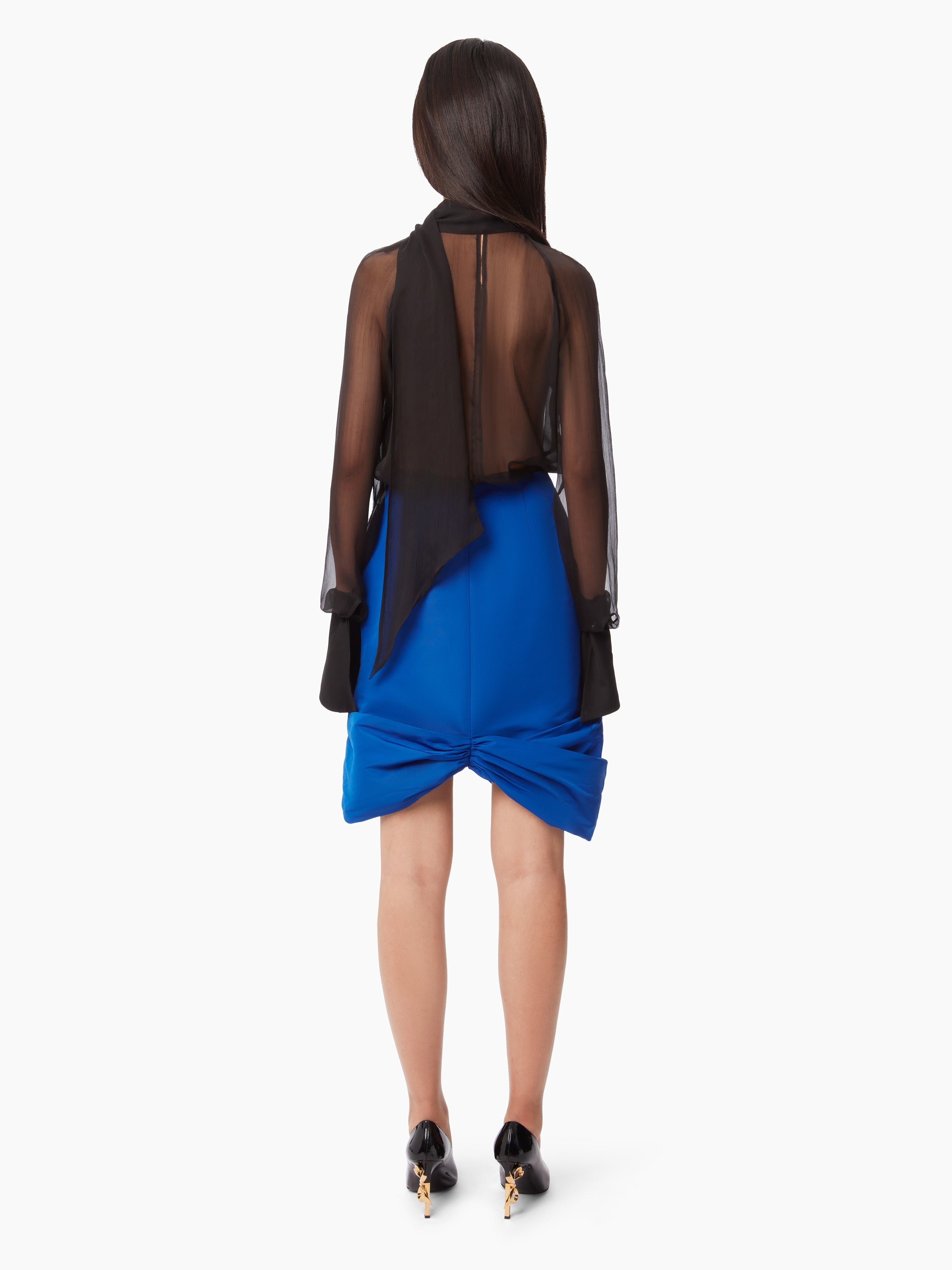 TAFFETA BOW PEPLUM MIDI SKIRT - 4