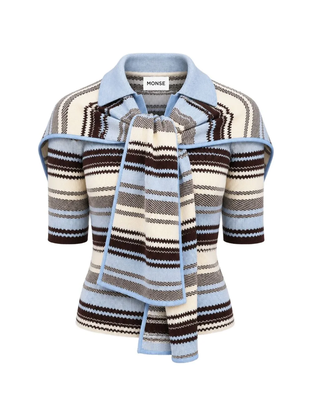 scarf-detail striped sweater - 1