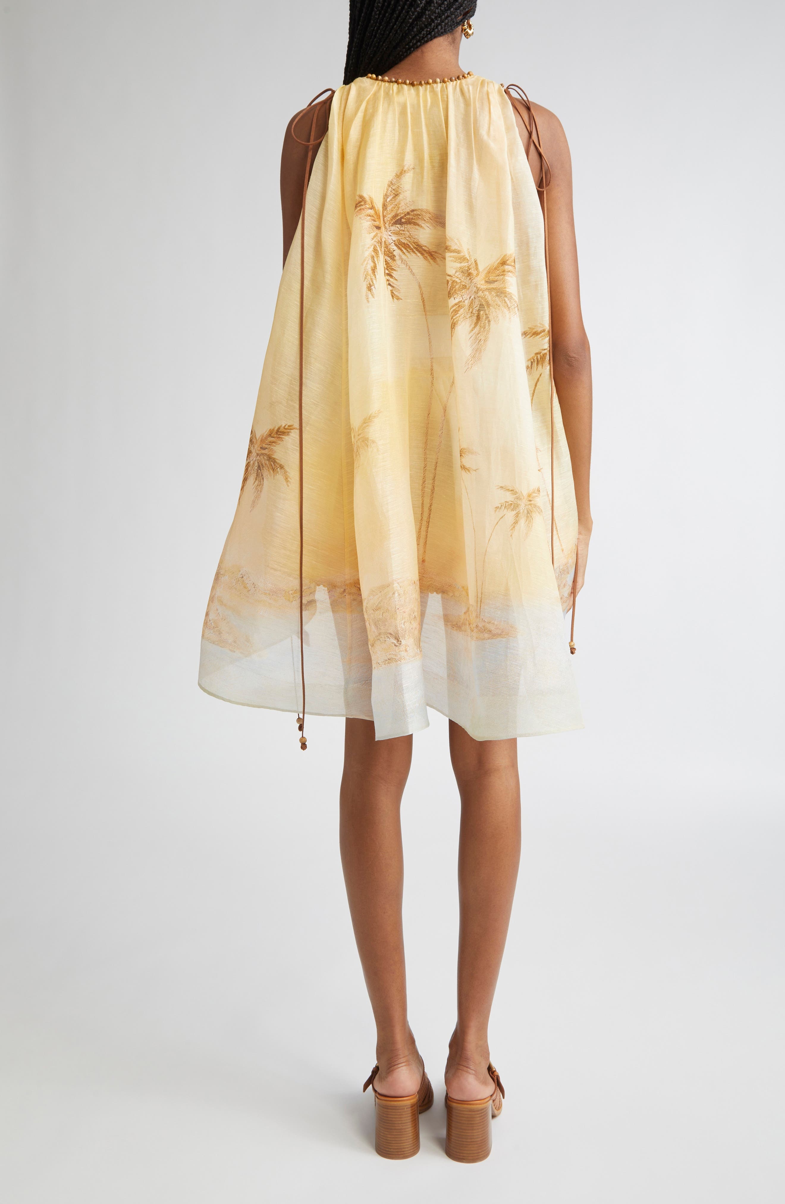 Zimmermann Balance Plunge Neck Linen & Silk Minidress in Yellow Seascape at Nordstrom - 2