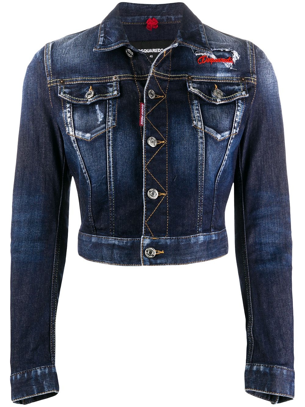 cropped embroidered denim jacket - 1