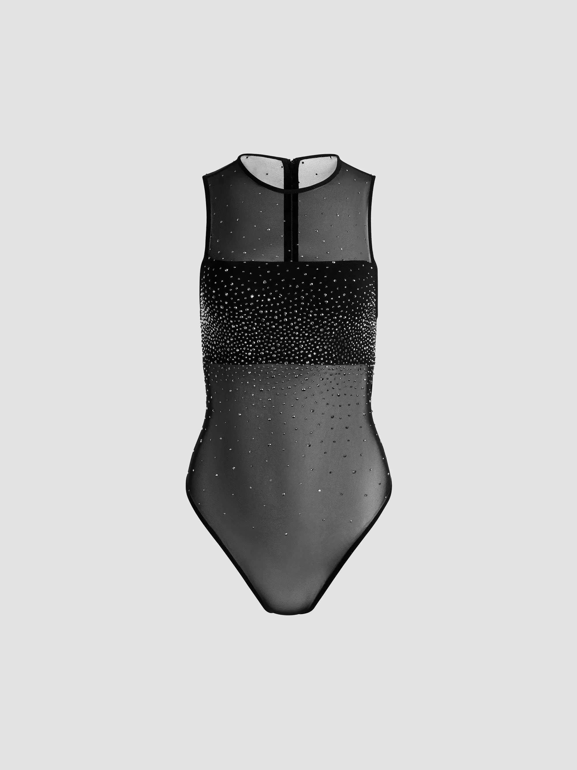 Women's Embellished Sleeveless Bodysuit - Black Hematite - 1