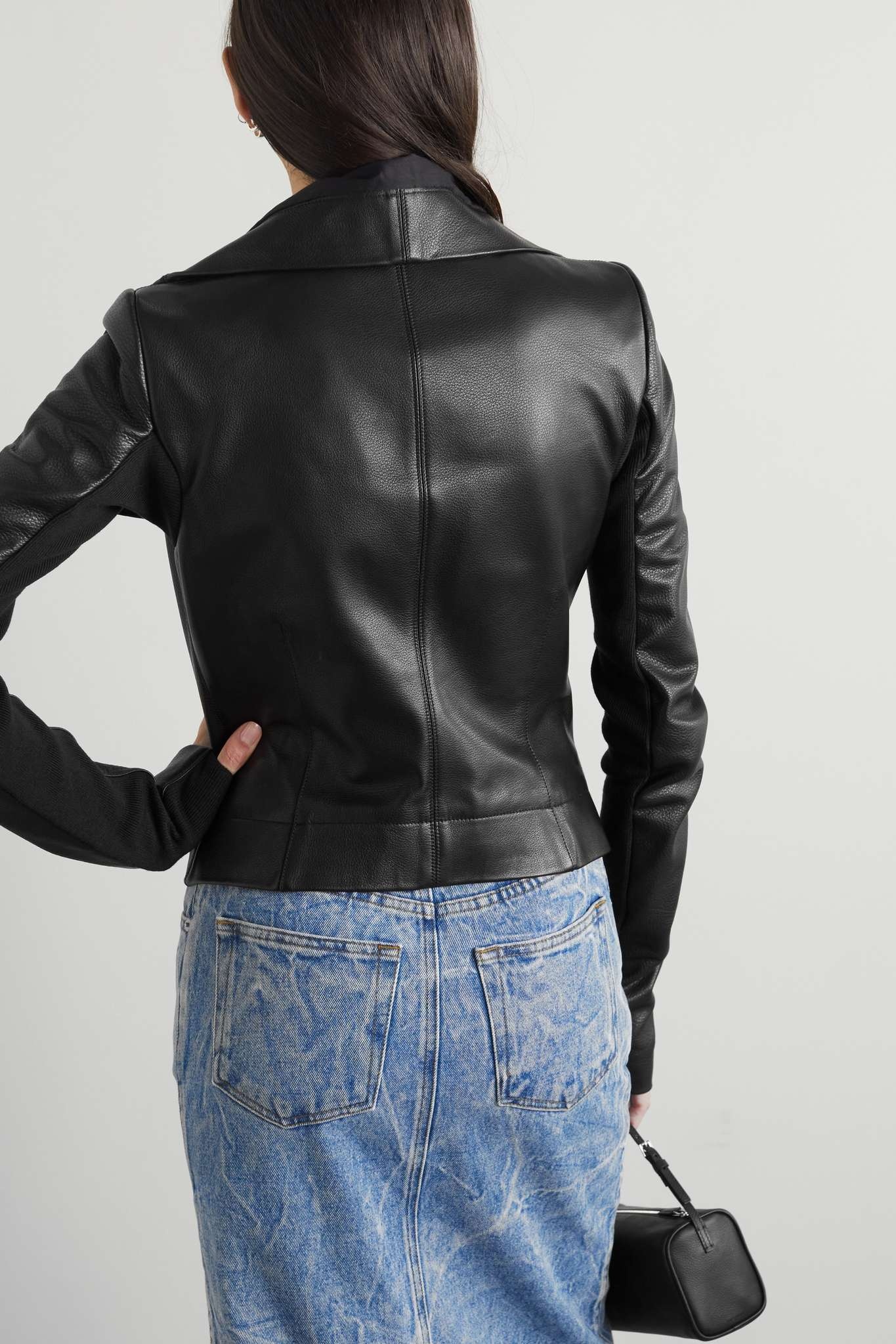 Textured-leather, ribbed wool and cotton and silk-blend biker jacket - 4