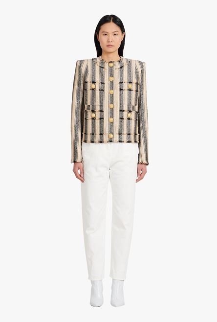 Ecru and black cotton piqué jacket - 4