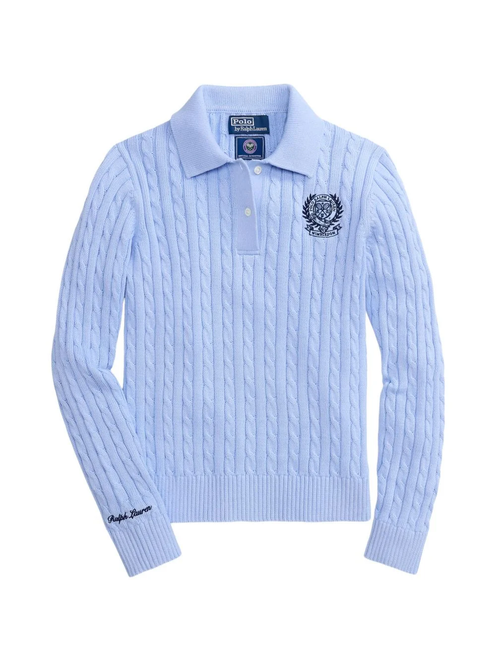 cable embroidered polo sweater - 1