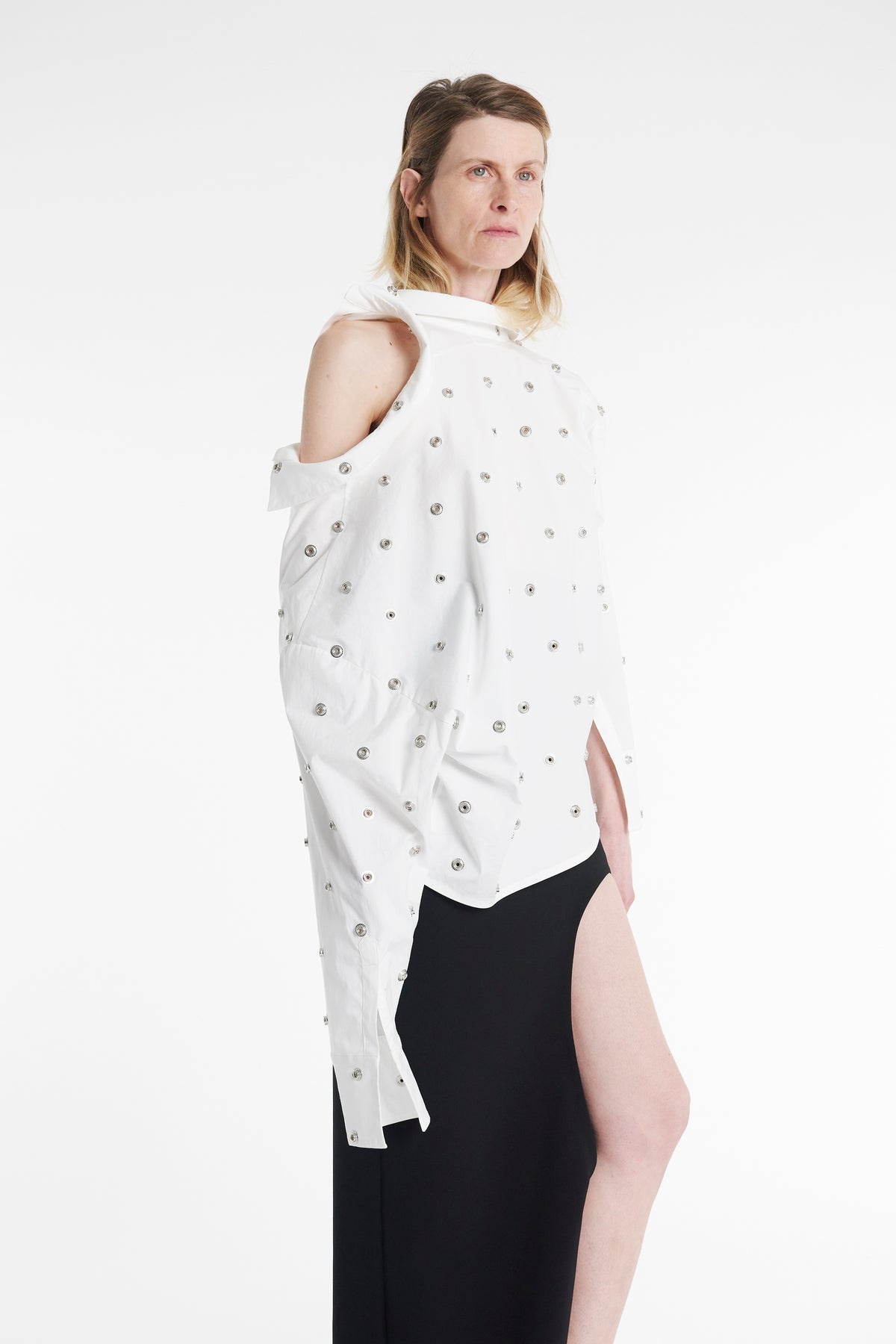 STUDDED DOUBLE COLLAR SHIRT WHITE - 2