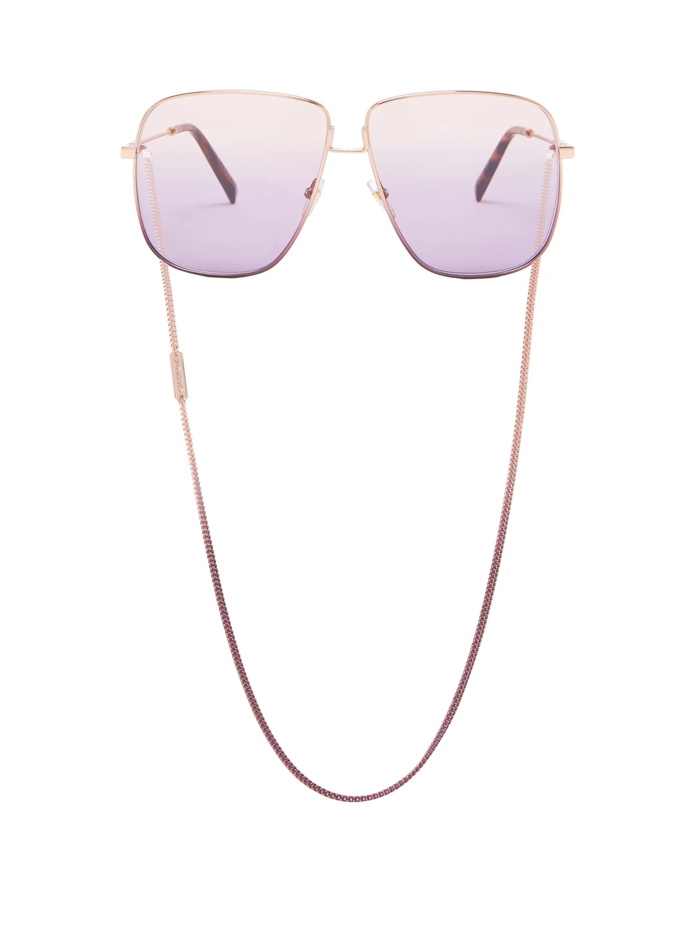 Oversized-square metal sunglasses and chain - 1