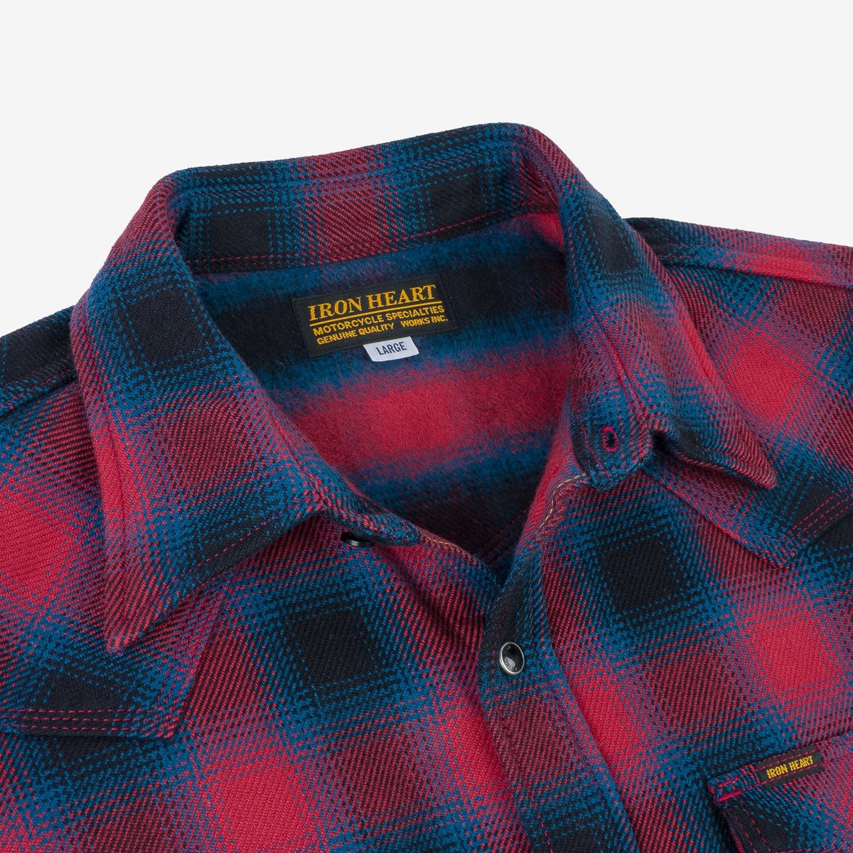 IHSH-373-RED Ultra Heavy Flannel Ombré Check Western Shirt - Red - 9