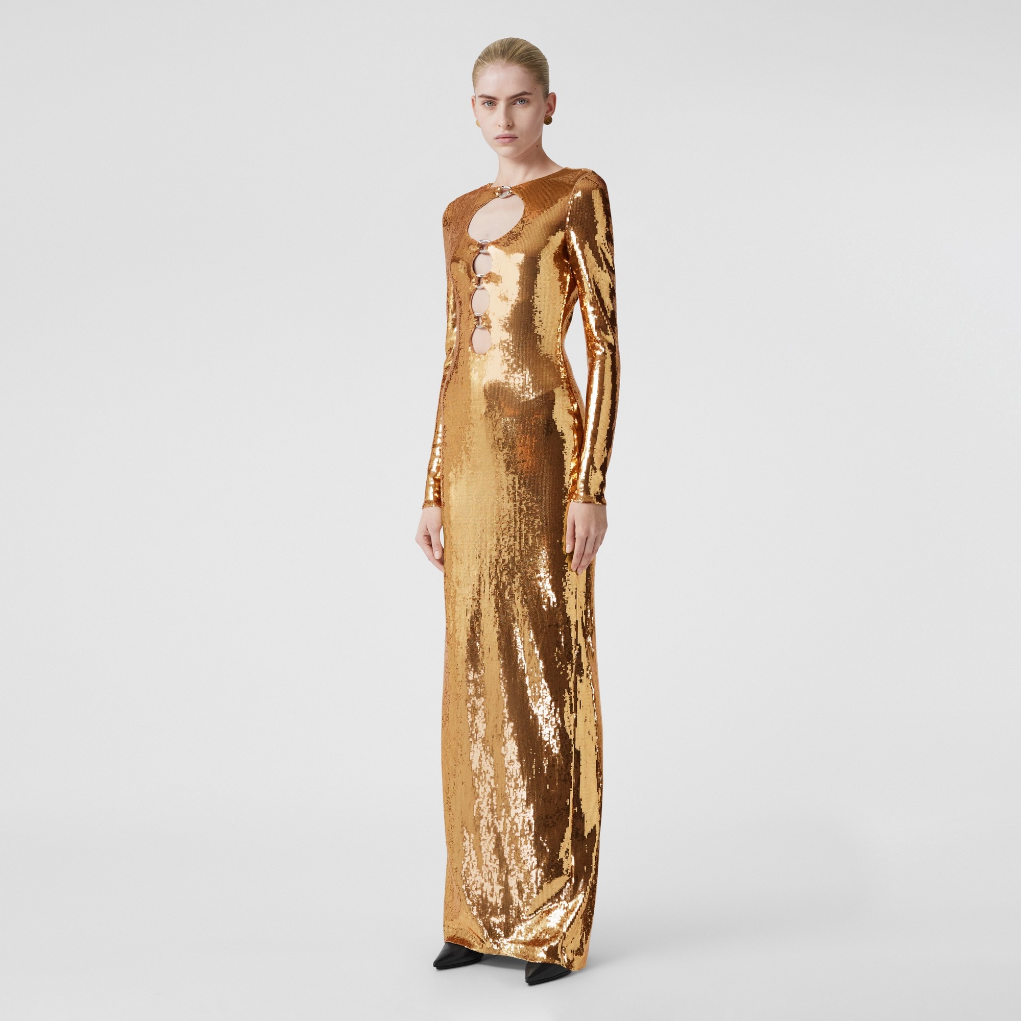 Chain-link Detail Cut-out Sequinned Silk Dress - 5