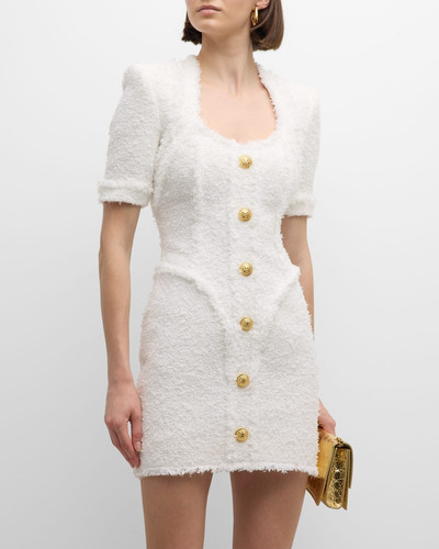 Balmain Short-Sleeve Tweed Button-Front Mini Dress outlook