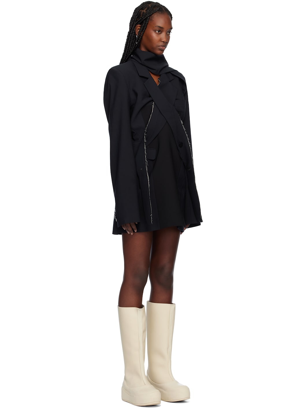 Black & Navy Drape Suit Minidress - 2