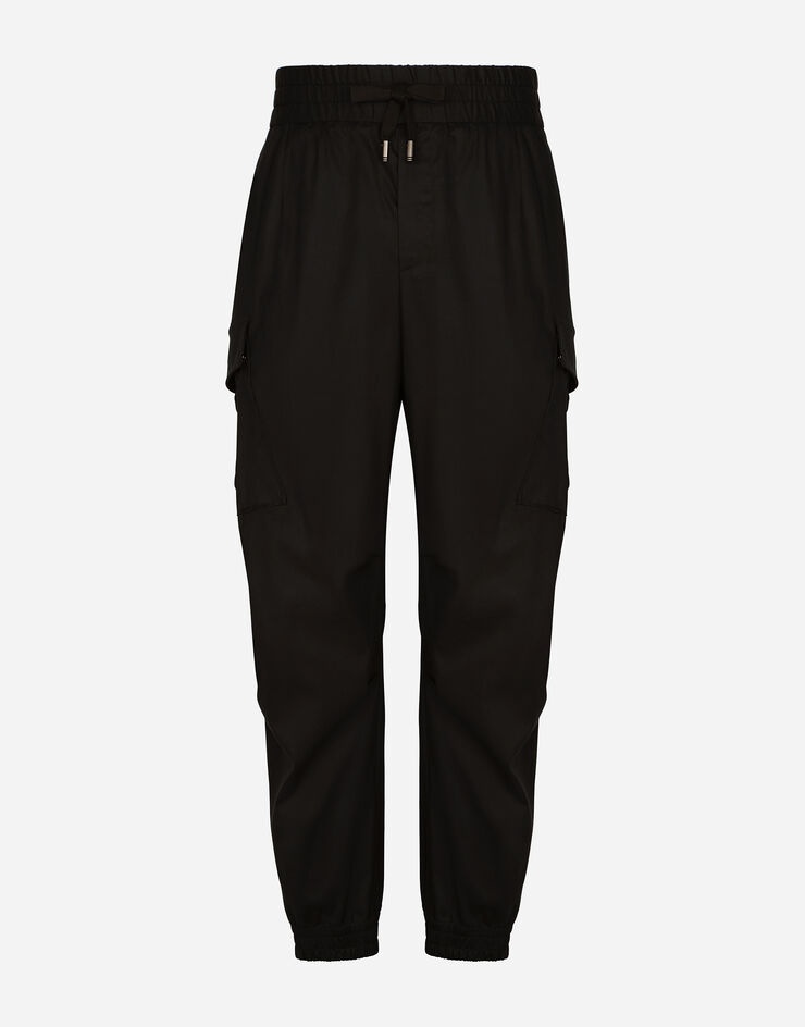 Cotton cargo pants with branded tag - 1