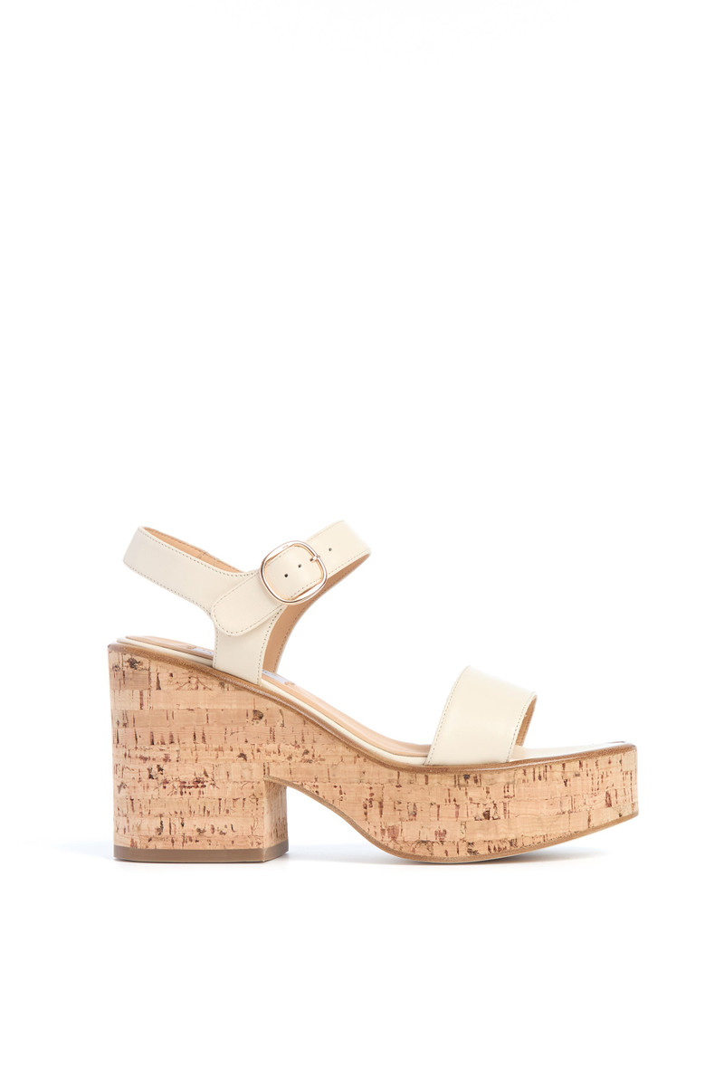 Sardis Platform Sandal in Cream Leather 1