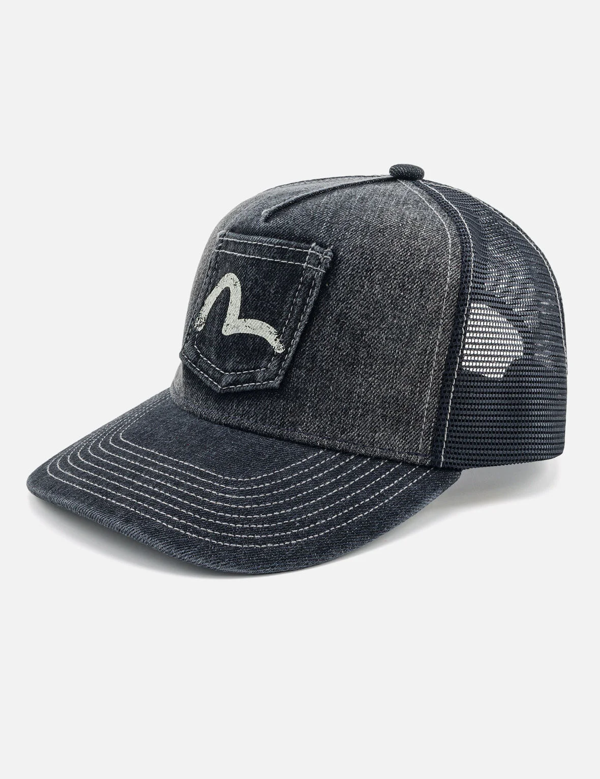 Seagull Pocket Denim Mesh Trucker Cap - 1