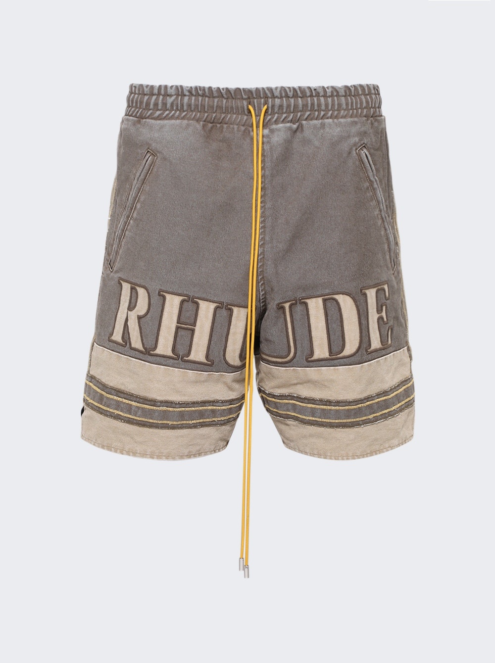 Embroidered Canvas Logo Shorts Olive and Tan - 1