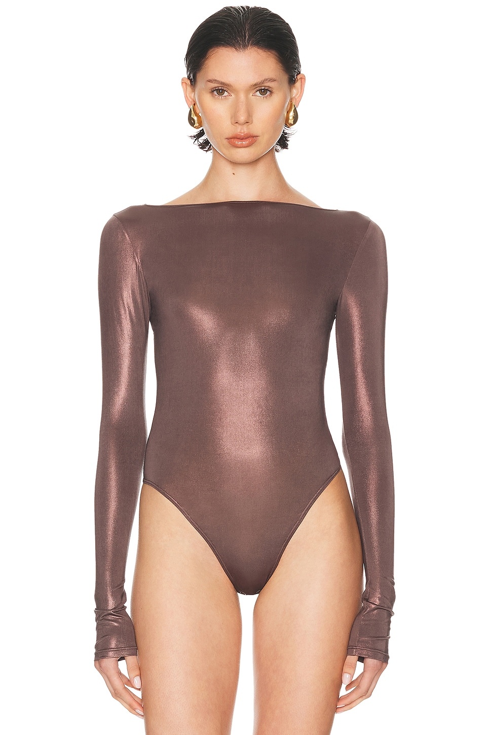 Coated Jersey Boatneck Bodysuit - 2