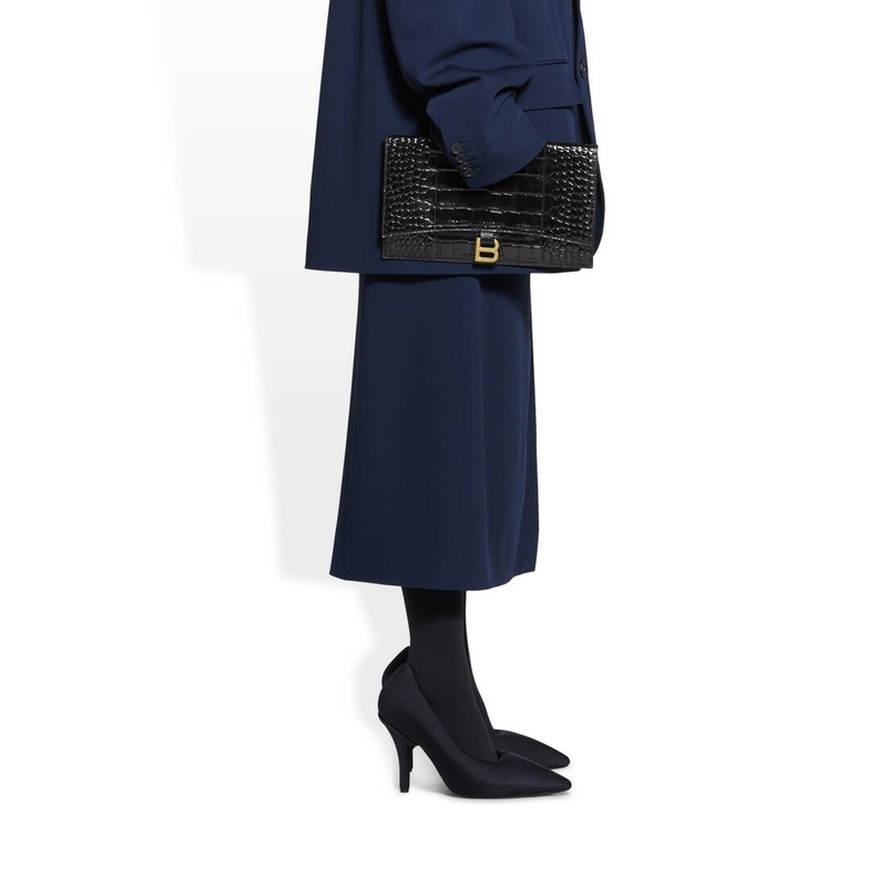 Women's Hourglass Flat Pouch With Flap Crocodile Embossed  in Black 3