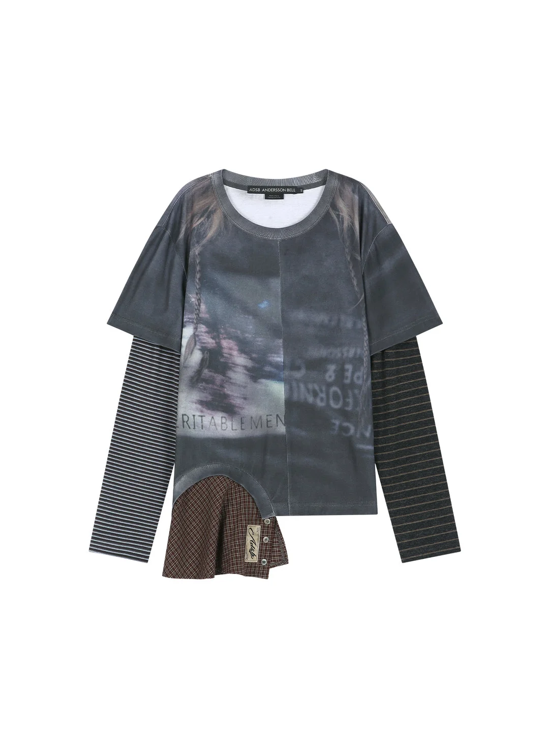 Mixed Stripe Sleeve Layered Tee - 1