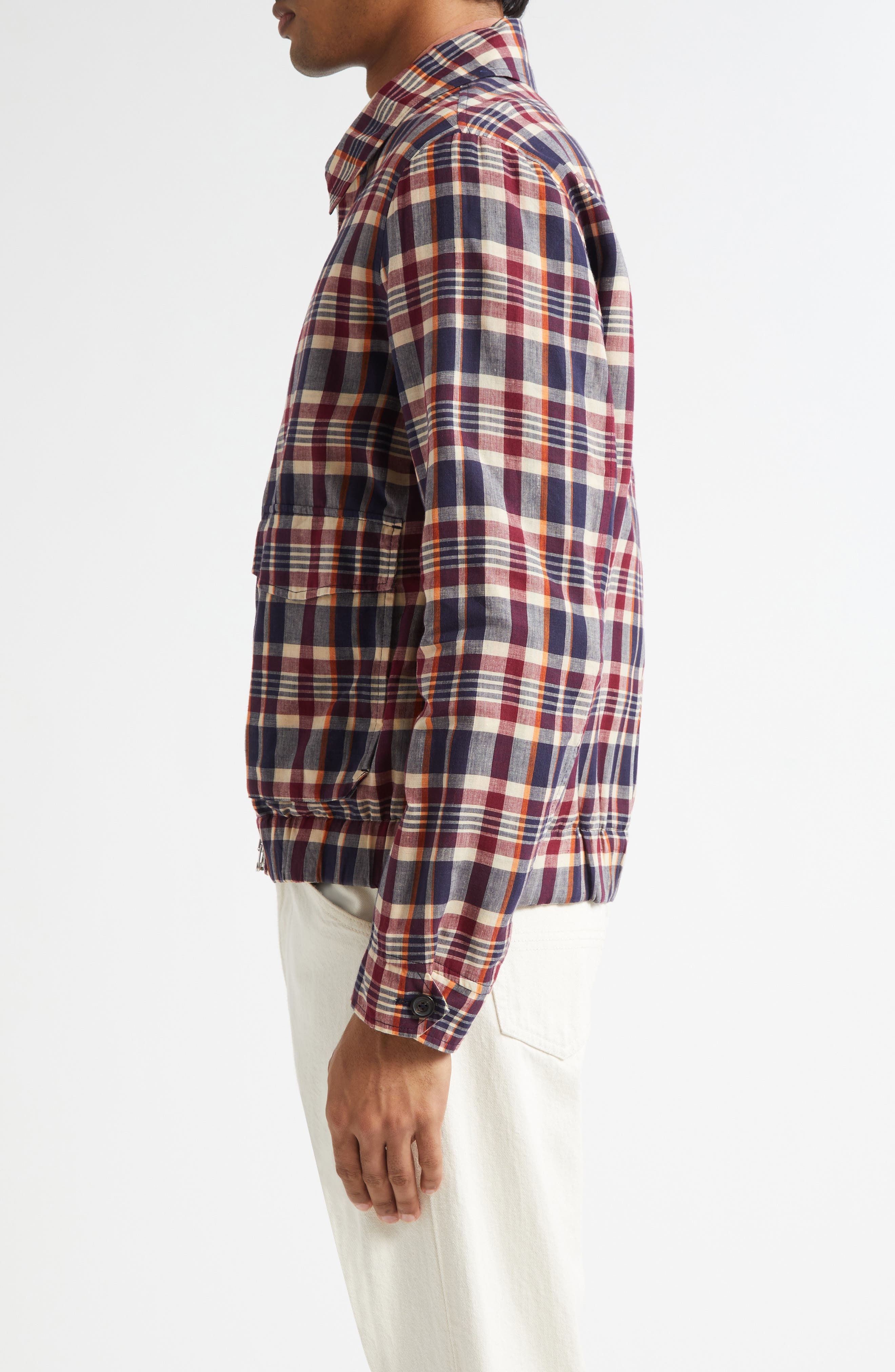 Drake's Madras Plaid Waxed Cotton Blouson Jacket in 993 Navy/Rust/Ecru at Nordstrom - 3