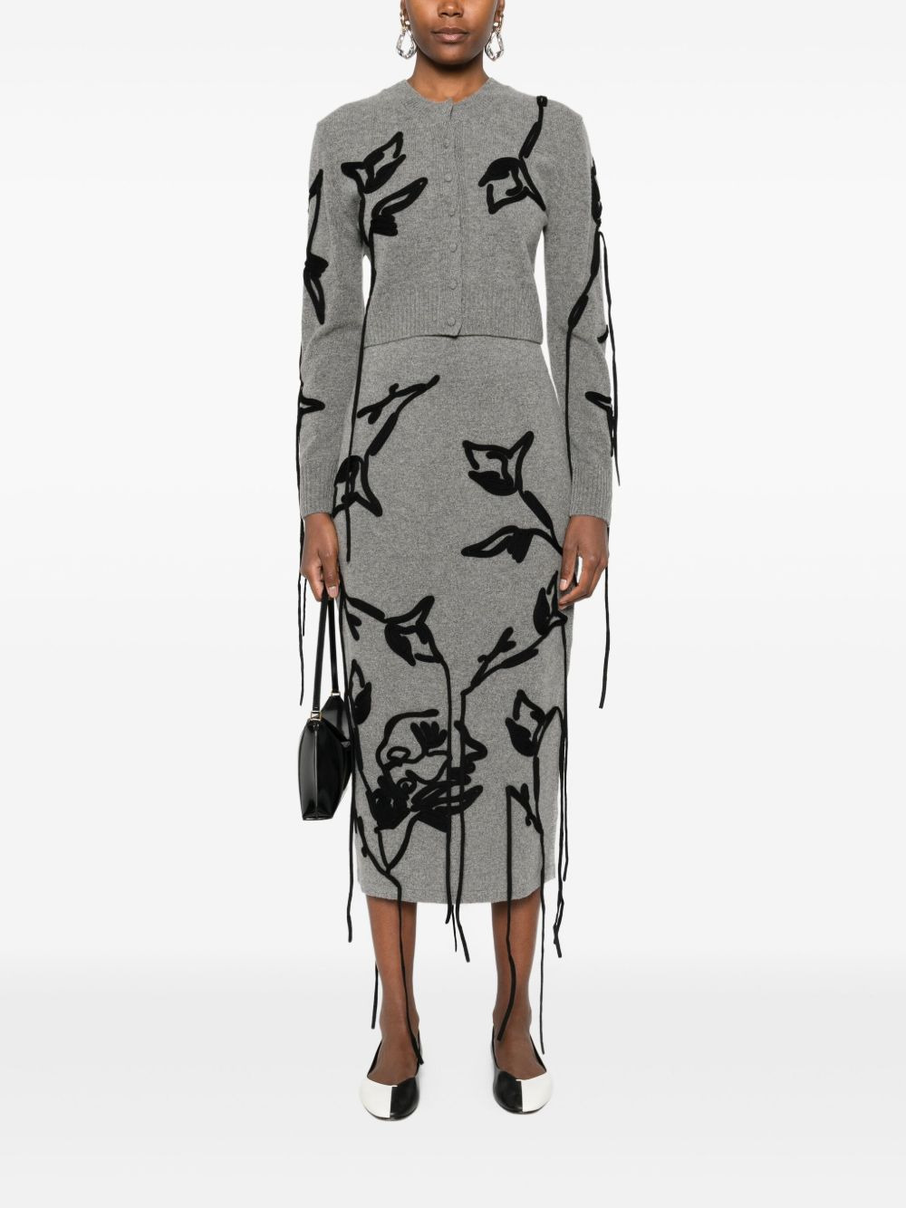 floral-embroidered tie-detail cardigan - 2