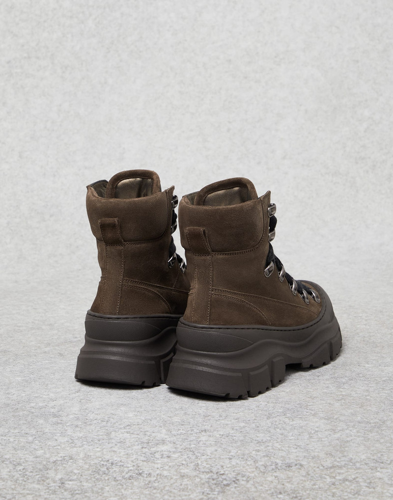 Brunello Cucinelli Suede and calfskin boots with precious tongue outlook