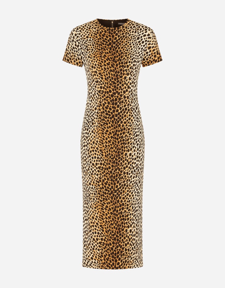 Charmeuse calf-length dress with ocelot print - 3