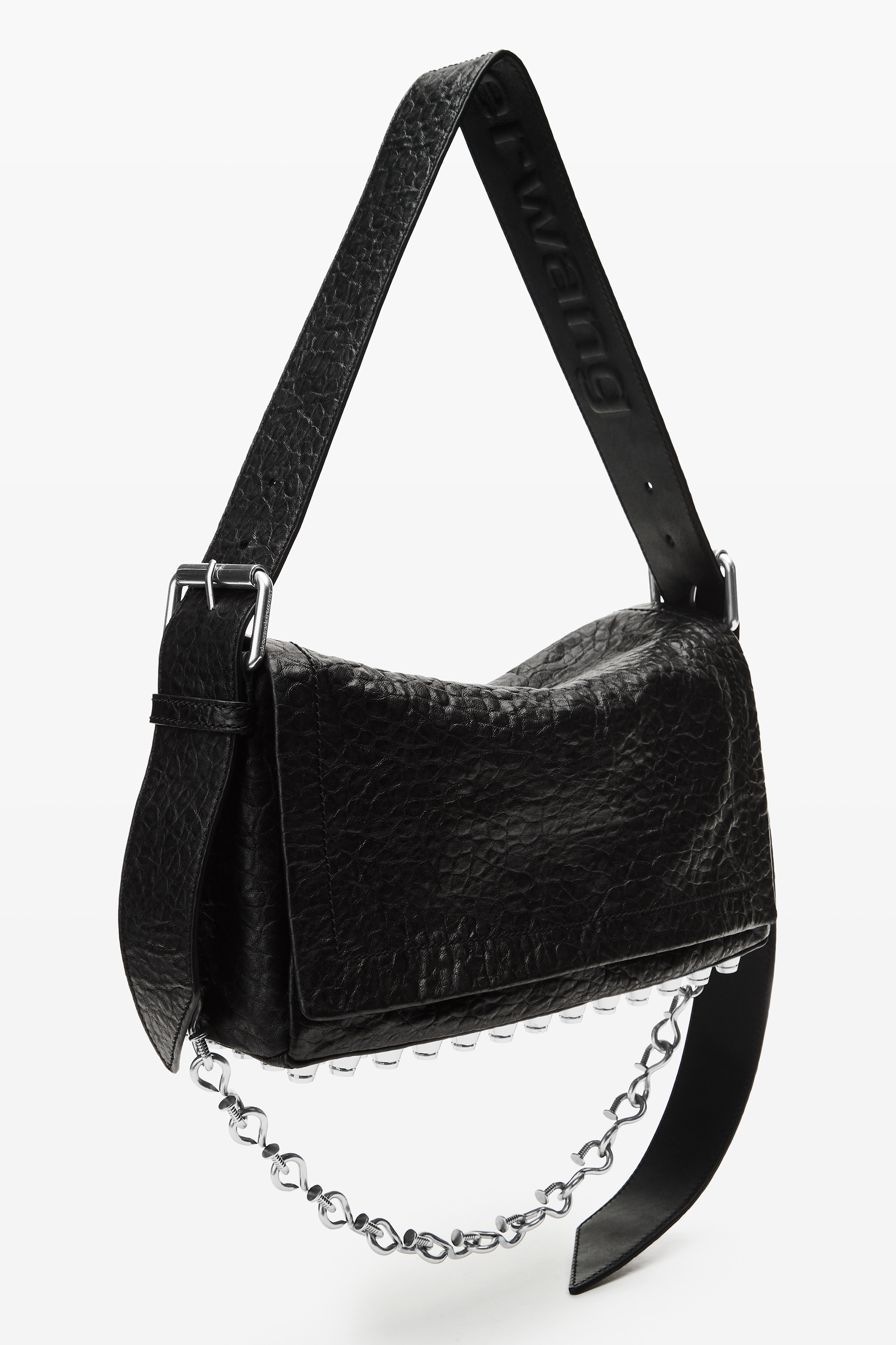 Black Leather Ricco Medium Flap Bag - 2