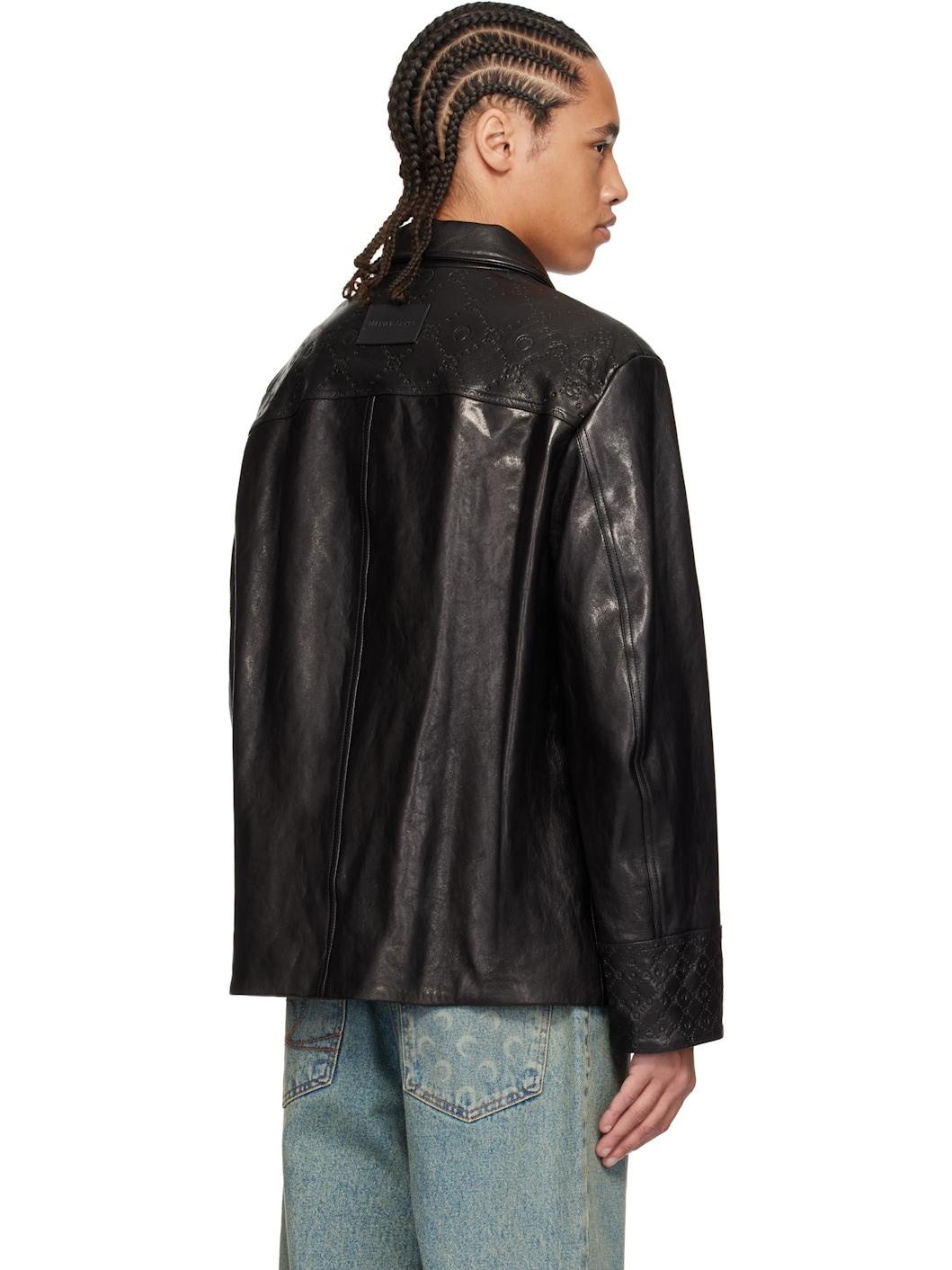 Black Monogram Embossed Boxy Leather Jacket - 3