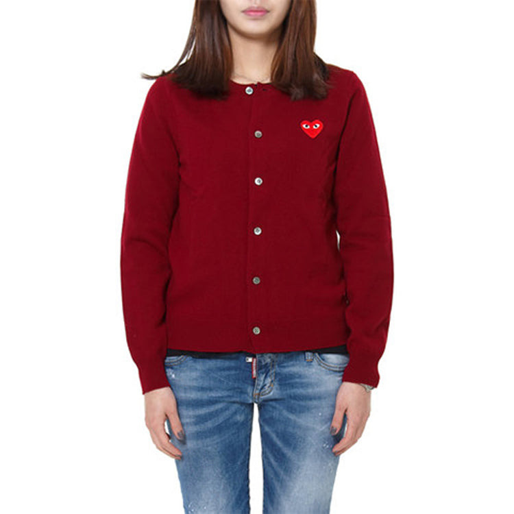 (WMNS) COMME des GARCONS PLAY Knit Cardigan Red Emblem 'Burgundy' AZ-N007-051-4 - 2