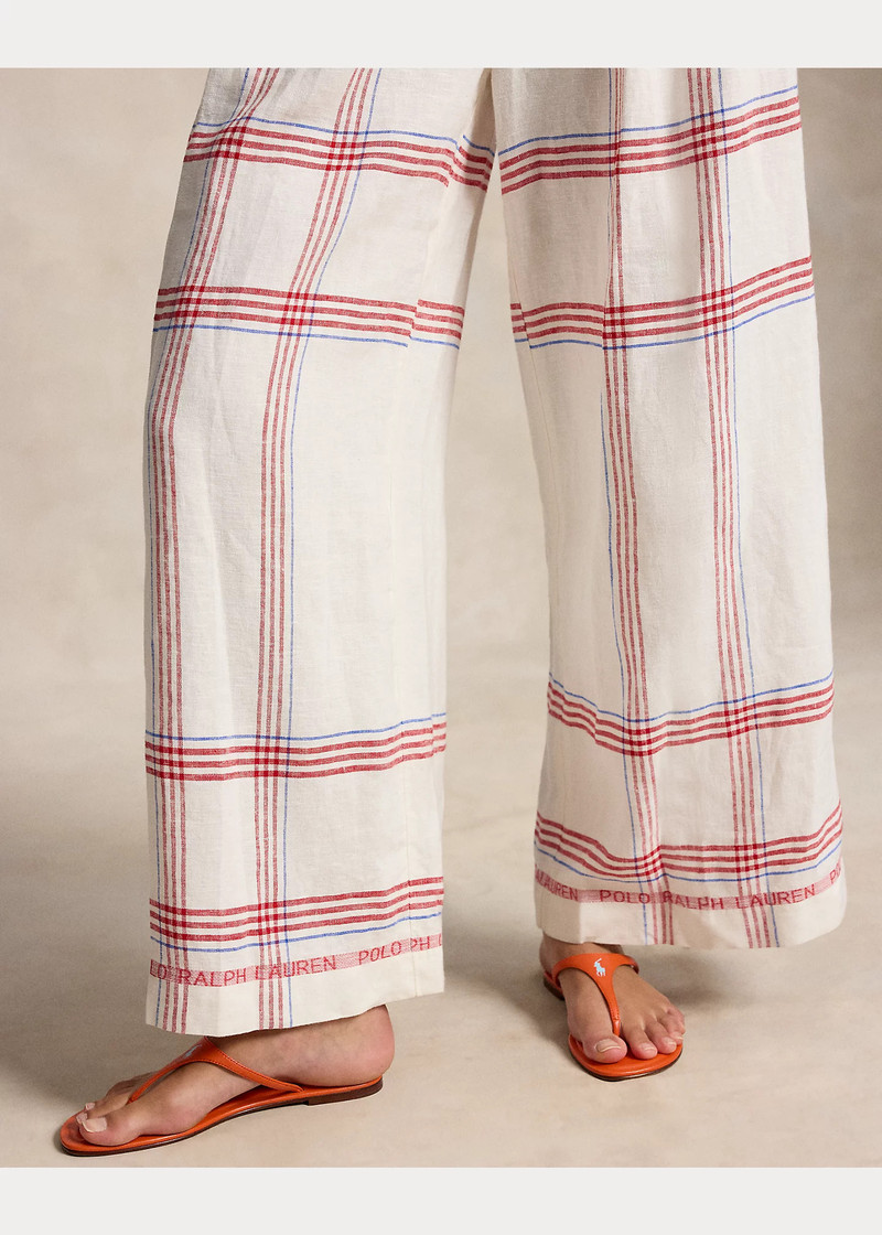 Plaid Linen Wide-Leg Cropped Pant 5