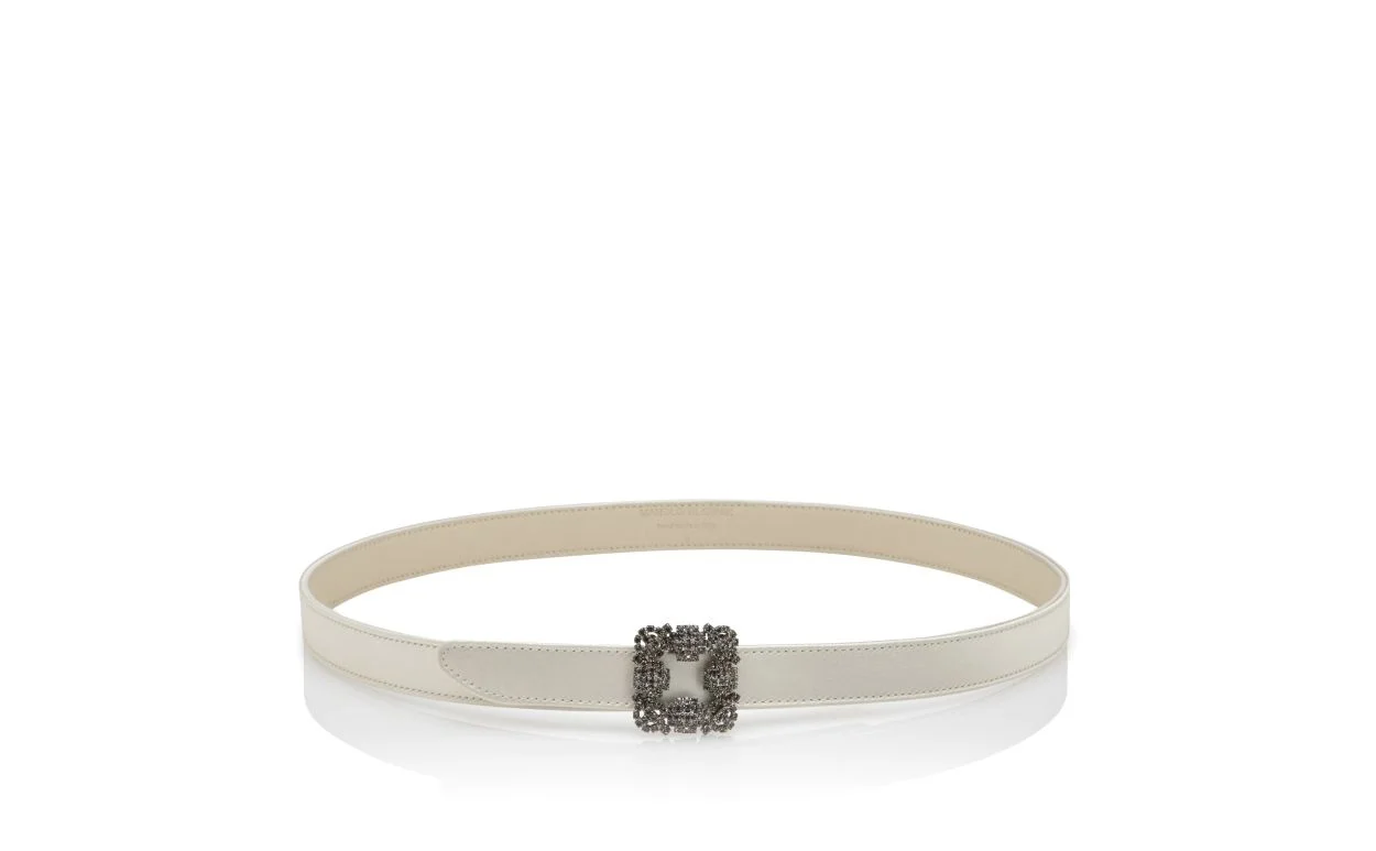Off-White Satin Crystal Buckled Belt - 1