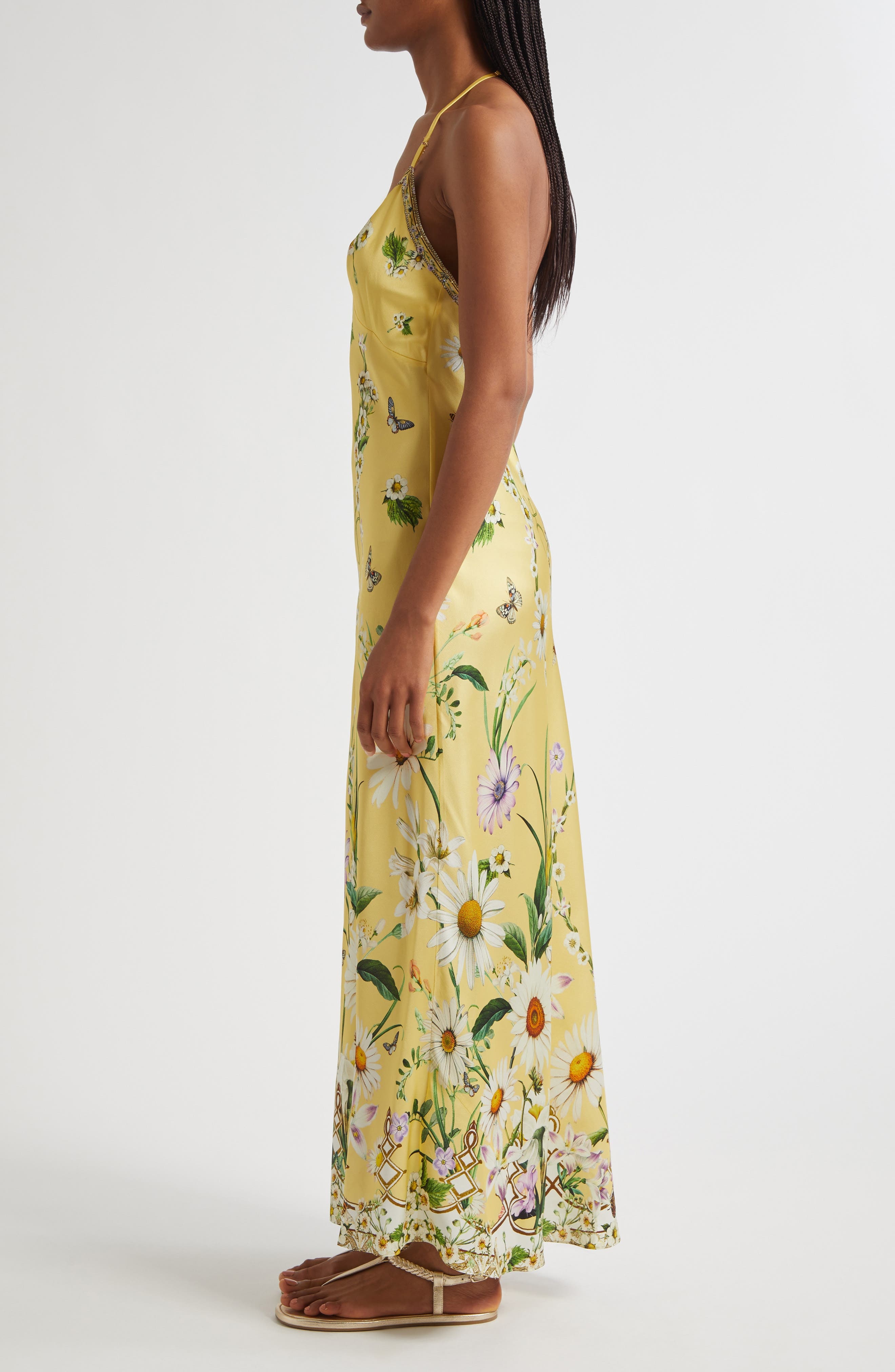 Camilla Chain Detail Bias Cut Silk Charmeuse Slipdress in Daisy Chains at Nordstrom - 3