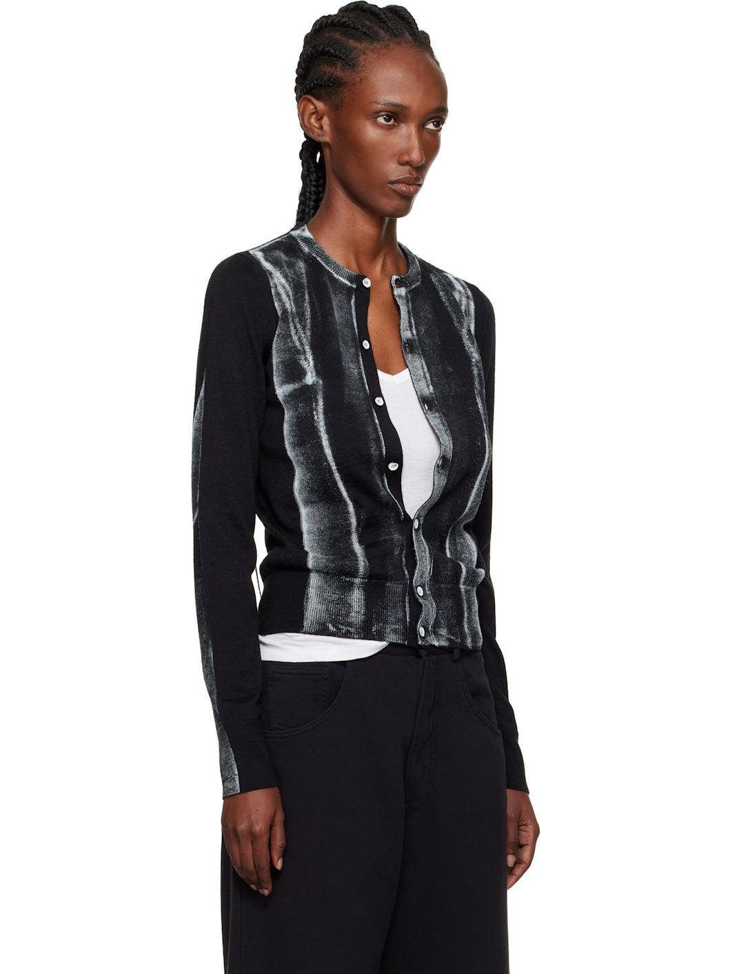 Black Folded Printed Gauge 14 Cardigan - 2