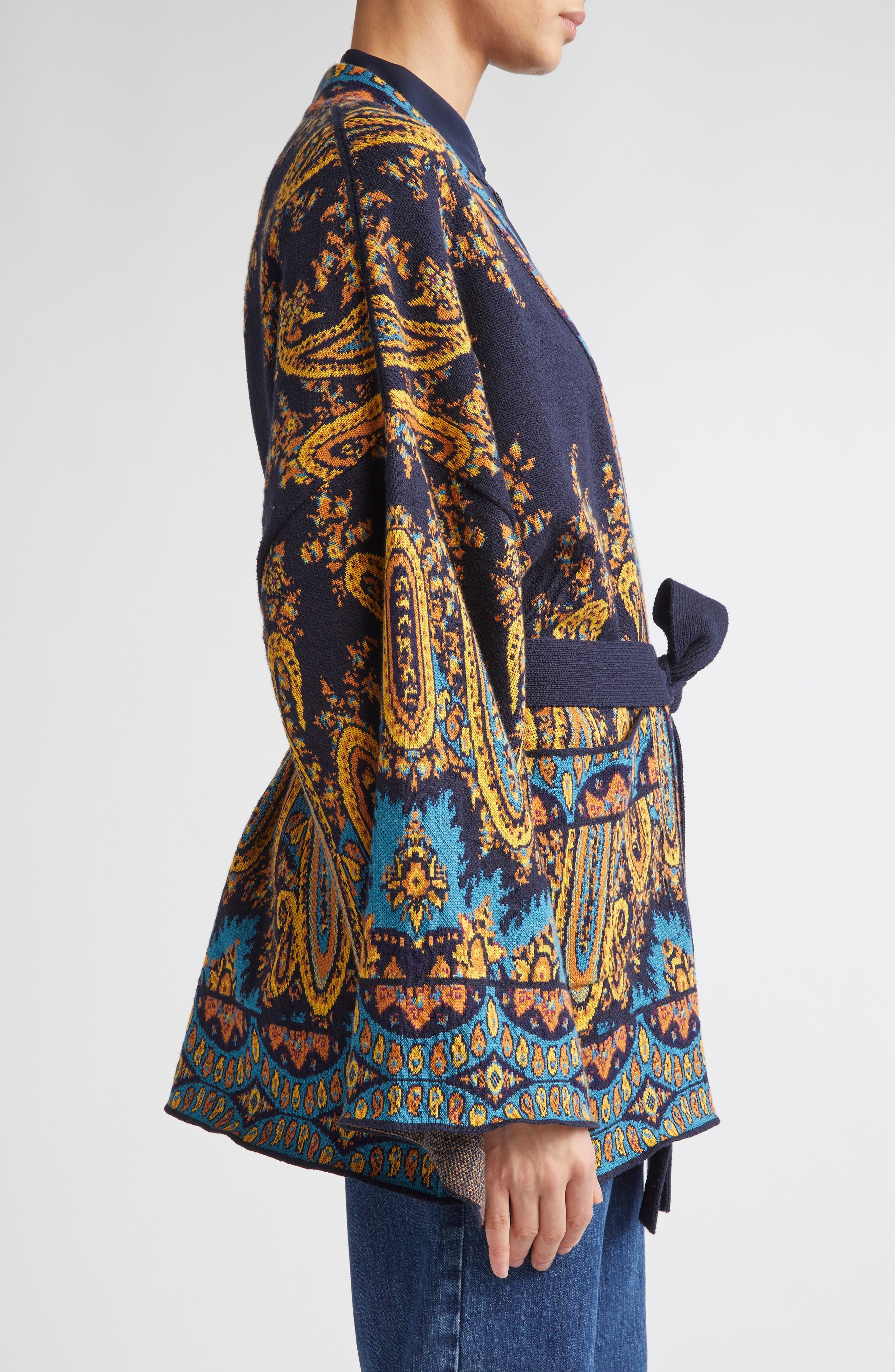 Etro Paisley Jacquard Wrap Cardigan in Print On Blue Base at Nordstrom - 3