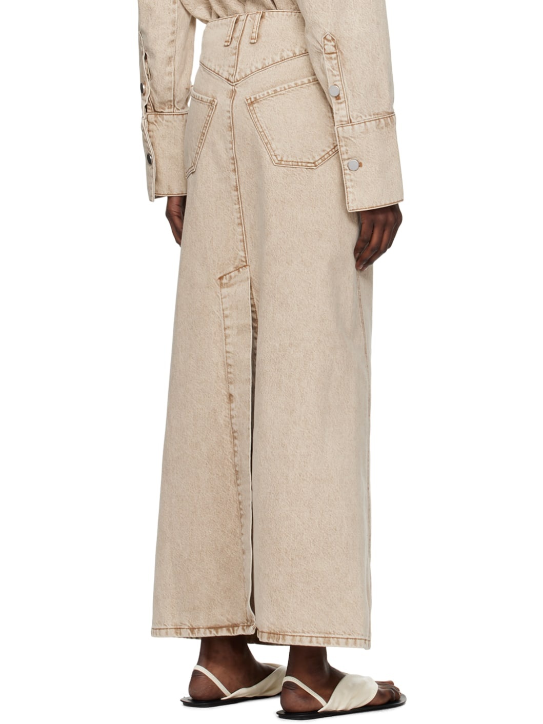 Tan Vented Denim Maxi Skirt - 3