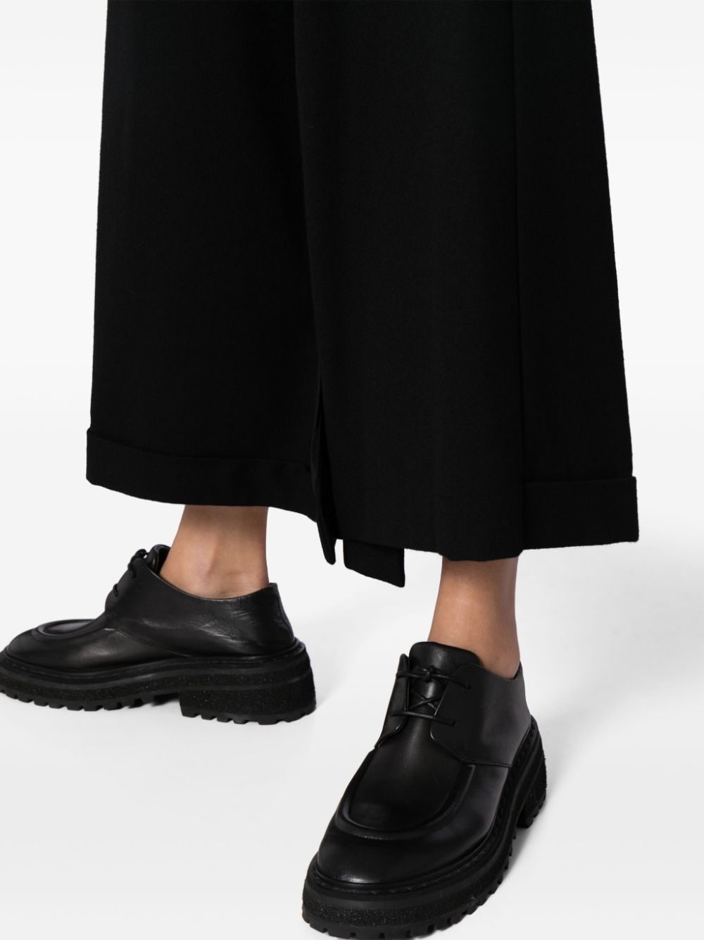 wide-leg cropped wool trousers - 5