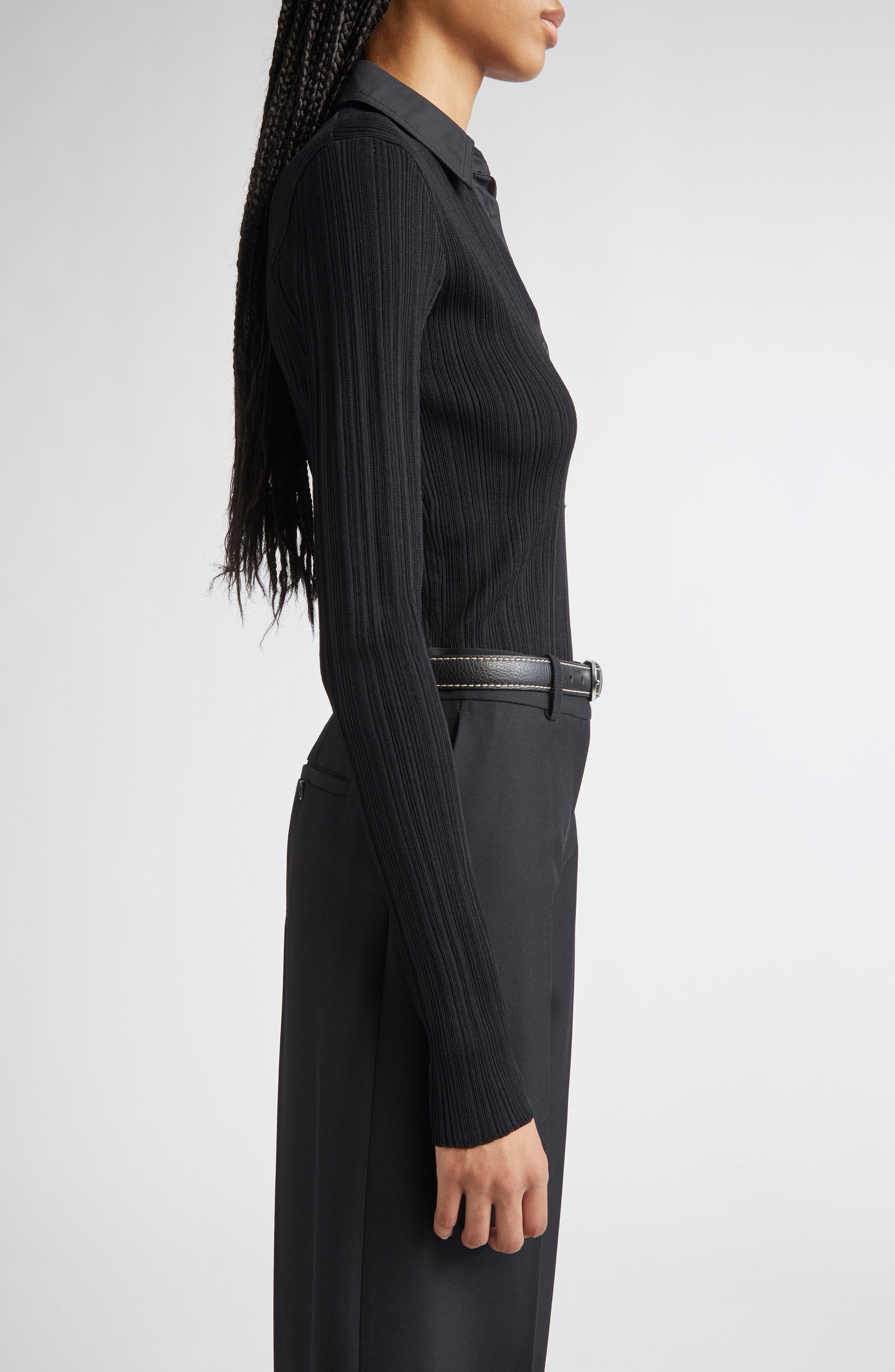 TOTEME Half Placket Long Sleeve Knit Polo in Black at Nordstrom - 3
