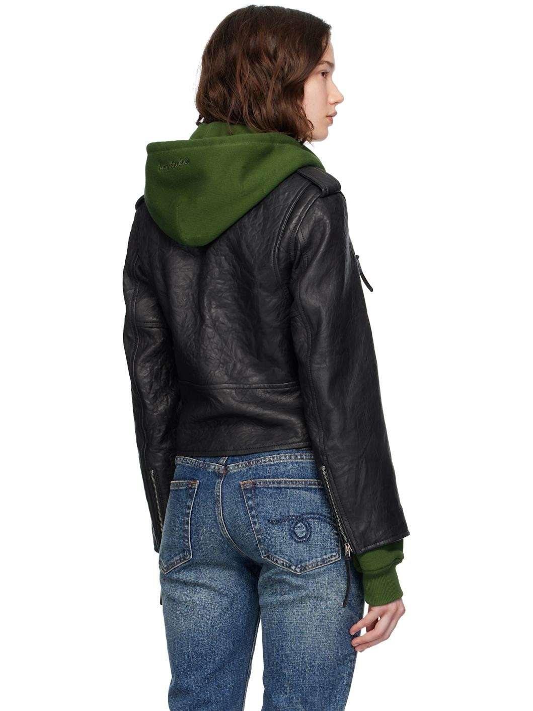 Black & Green Layered Leather Jacket - 3