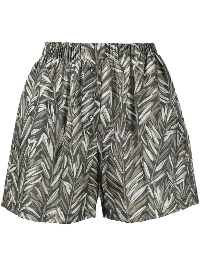 leaf-print silk shorts 1