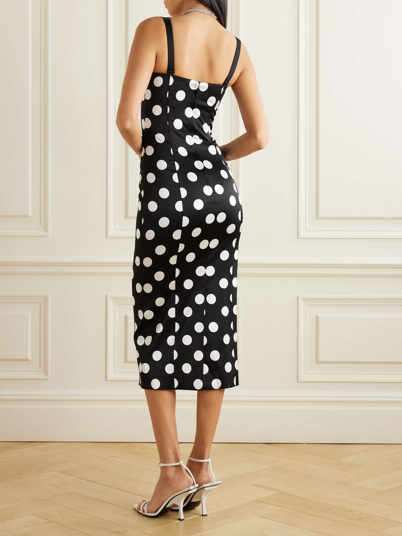 Polka-dot satin bustier midi dress - 3