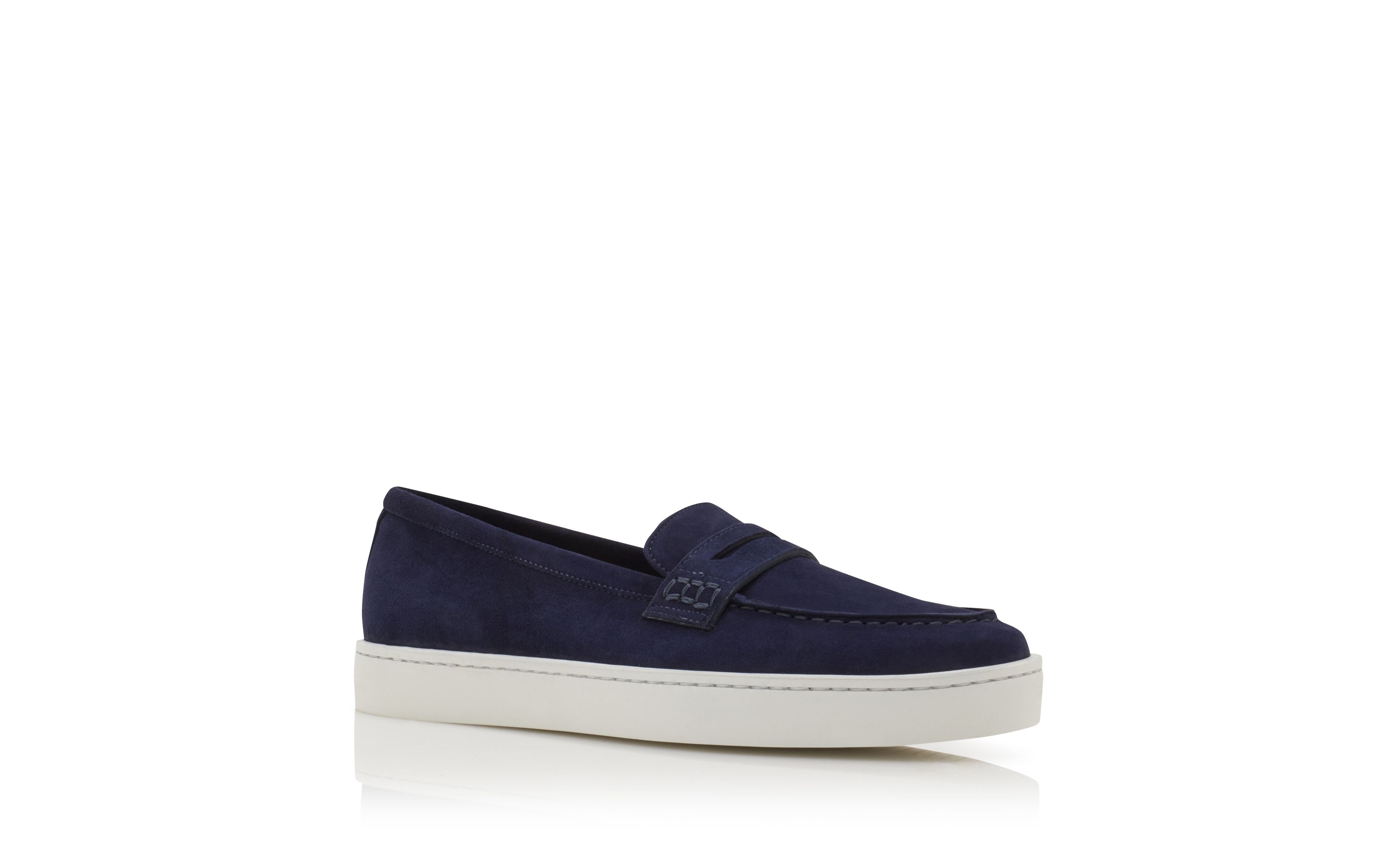 Navy Blue Suede Penny Loafers - 3